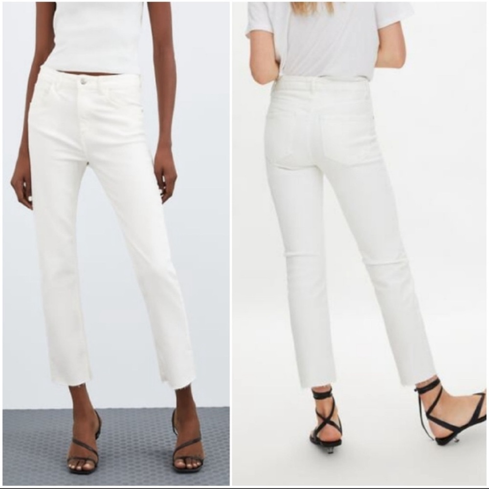 zara slim fit ankle length jeans white